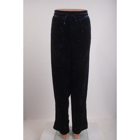 Zara Womens Crushed Velvet Pants Trousers XL Navy Blue drawstring 8245/600 NWT - Picture 2 of 8
